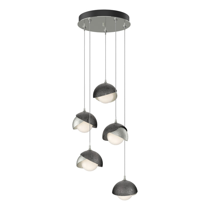 Brooklyn 5-Light Double Shade Pendant in Sterling with Ink Accent - 131125-SKT-STND-85-89-GG0711 by Hubbardton Forge