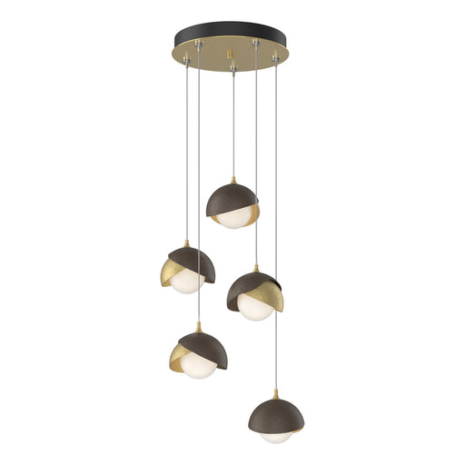 Brooklyn 5-Light Double Shade Pendant in Modern Brass with Bronze Accent - 131125-SKT-STND-86-05-GG0711 by Hubbardton Forge