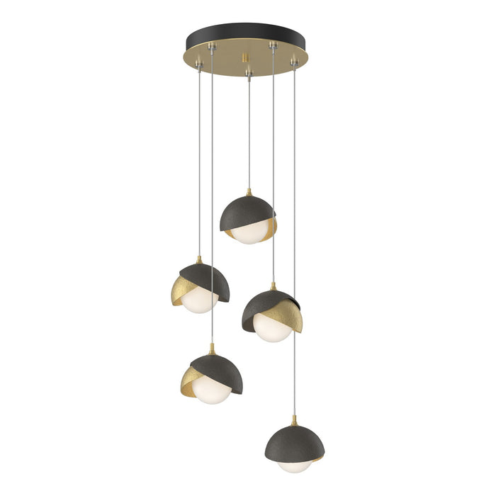 Brooklyn 5-Light Double Shade Pendant in Modern Brass with Dark Smoke Accent - 131125-SKT-STND-86-07-GG0711 by Hubbardton Forge