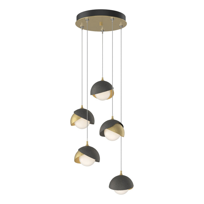 Brooklyn 5-Light Double Shade Pendant in Modern Brass with Natural Iron Accent - 131125-SKT-STND-86-20-GG0711 by Hubbardton Forge