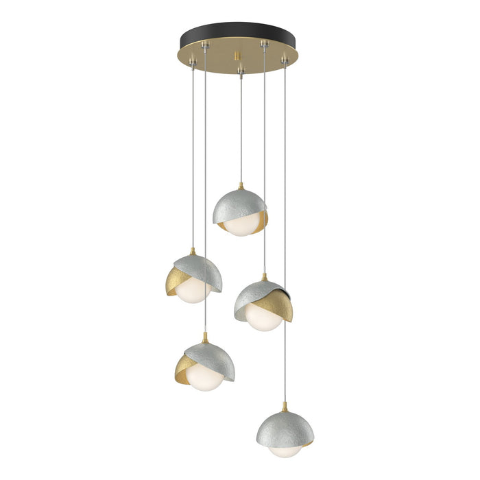 Brooklyn 5-Light Double Shade Pendant in Modern Brass with Vintage Platinum Accent - 131125-SKT-STND-86-82-GG0711 by Hubbardton Forge