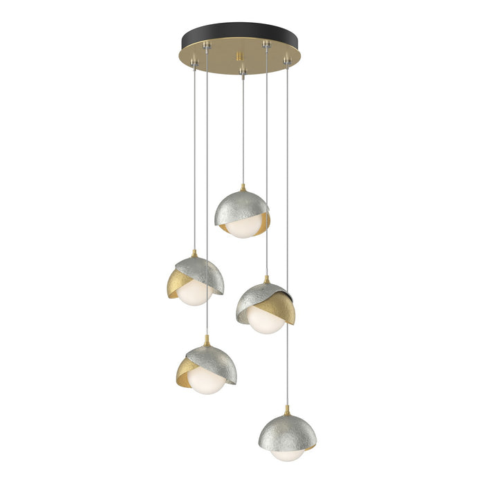 Brooklyn 5-Light Double Shade Pendant in Modern Brass with Sterling Accent - 131125-SKT-STND-86-85-GG0711 by Hubbardton Forge