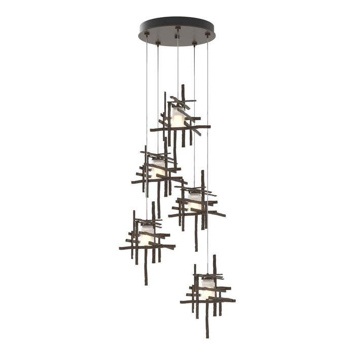 Tura 5-Light Frosted Glass Pendant in Bronze - 131128-SKT-STND-05-YC0305 by Hubbardton Forge