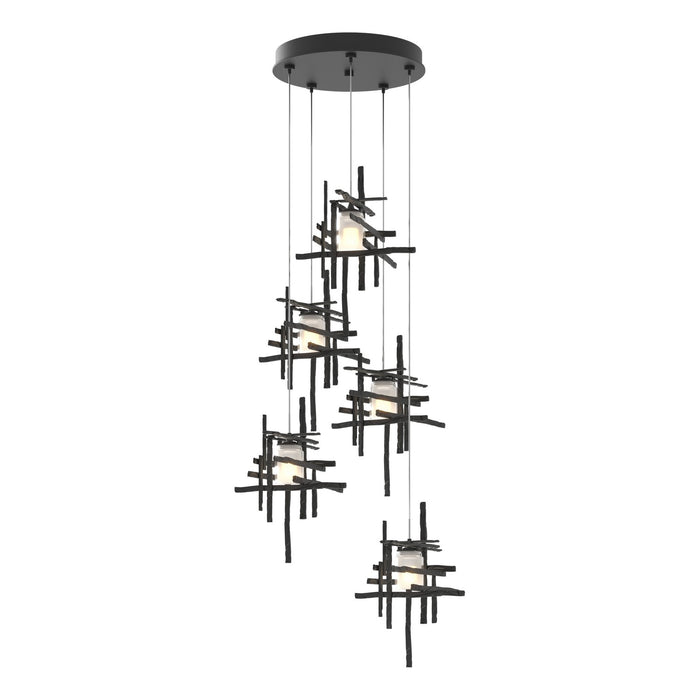 Tura 5-Light Frosted Glass Pendant in Black - 131128-SKT-STND-10-YC0305 by Hubbardton Forge