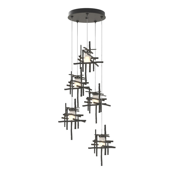 Tura 5-Light Frosted Glass Pendant in Natural Iron - 131128-SKT-STND-20-YC0305 by Hubbardton Forge