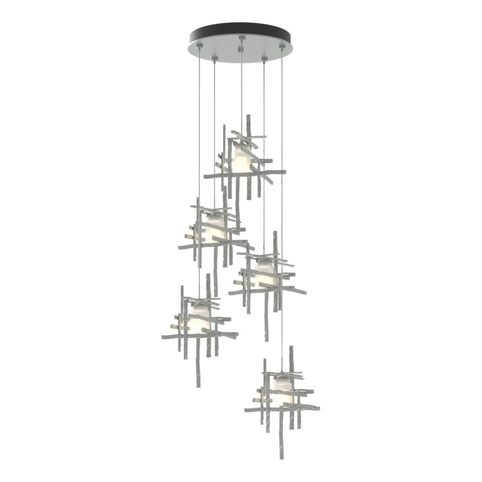 Tura 5-Light Frosted Glass Pendant in Vintage Platinum - 131128-SKT-STND-82-YC0305 by Hubbardton Forge