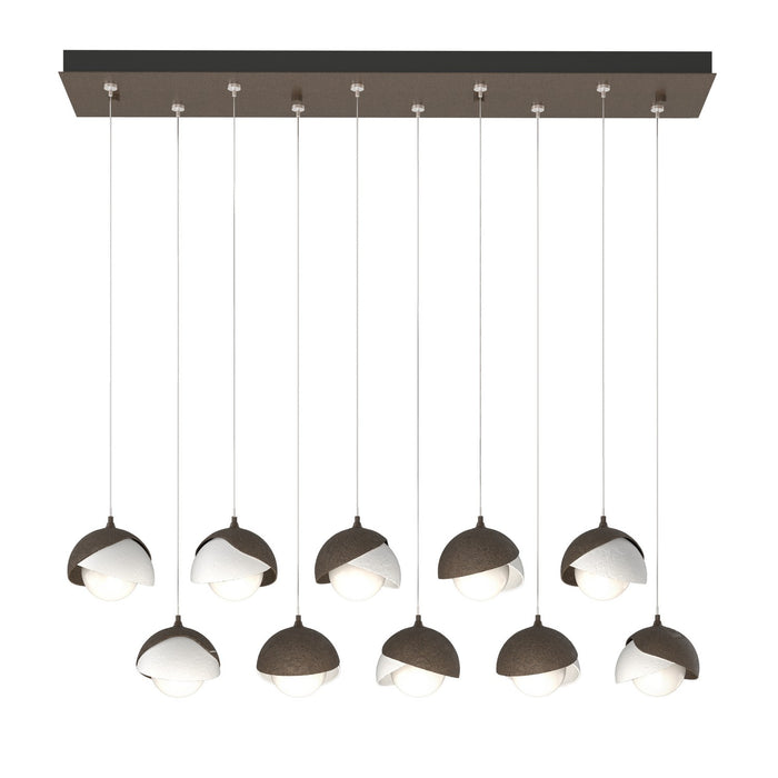 Brooklyn 10-Light Double Shade Pendant in Bronze with White Accent - 131205-SKT-STND-05-02-GG0711 by Hubbardton Forge