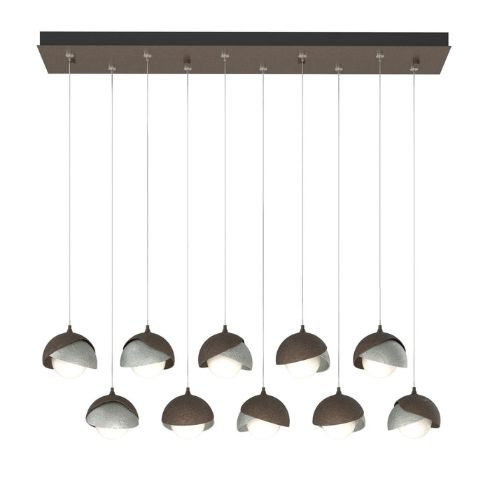 Brooklyn 10-Light Double Shade Pendant in Bronze with Vintage Platinum Accent - 131205-SKT-STND-05-82-GG0711 by Hubbardton Forge