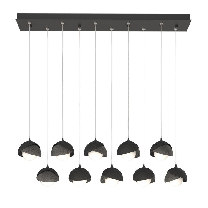 Brooklyn 10-Light Double Shade Pendant in Black with Natural Iron Accent - 131205-SKT-STND-10-20-GG0711 by Hubbardton Forge