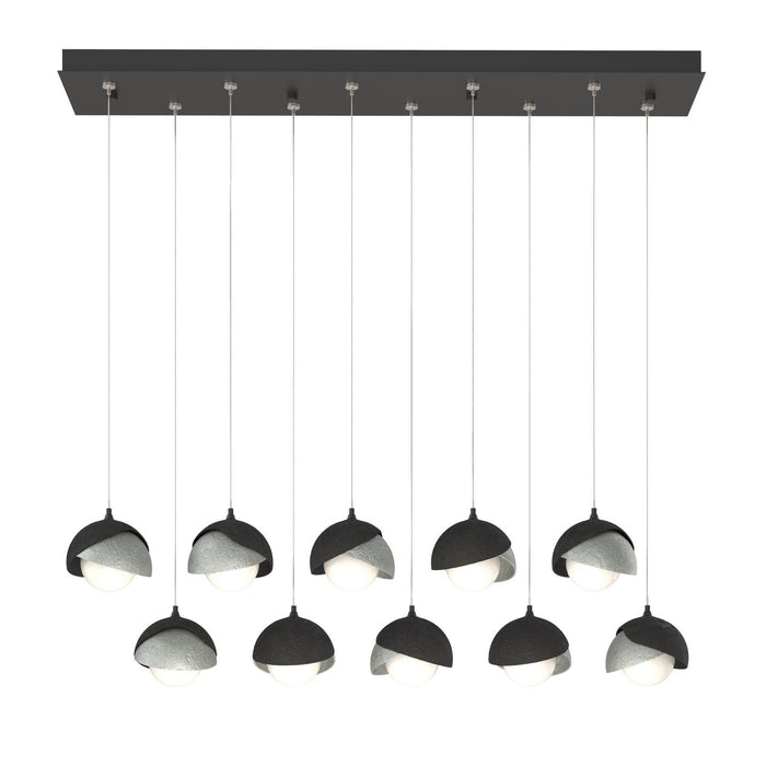 Brooklyn 10-Light Double Shade Pendant in Black with Vintage Platinum Accent - 131205-SKT-STND-10-82-GG0711 by Hubbardton Forge