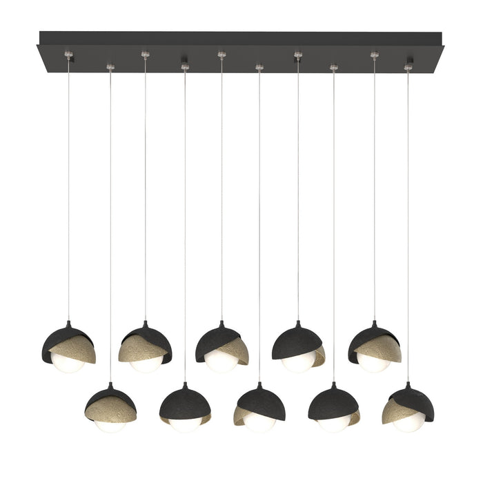 Brooklyn 10-Light Double Shade Pendant in Black with Soft Gold Accent - 131205-SKT-STND-10-84-GG0711 by Hubbardton Forge