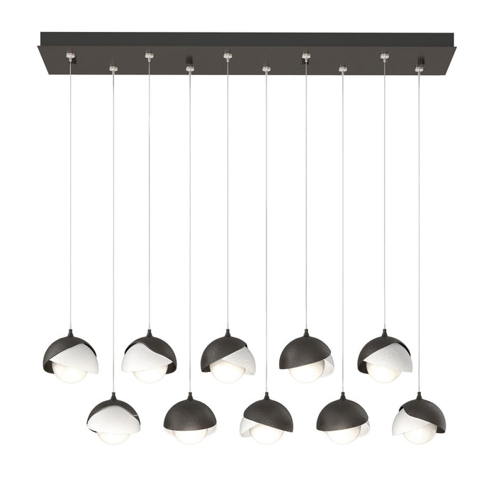 Brooklyn 10-Light Double Shade Pendant in Oil Rubbed Bronze with White Accent - 131205-SKT-STND-14-02-GG0711 by Hubbardton Forge