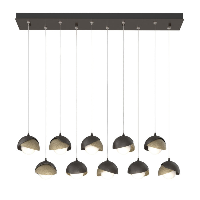 Brooklyn 10-Light Double Shade Pendant in Oil Rubbed Bronze with Soft Gold Accent - 131205-SKT-STND-14-84-GG0711 by Hubbardton Forge