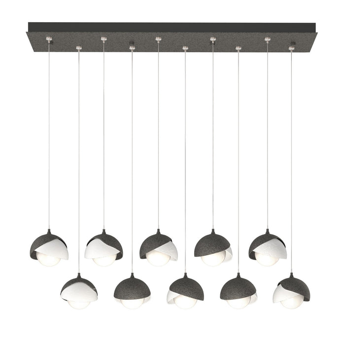 Brooklyn 10-Light Double Shade Pendant in Natural Iron with White Accent - 131205-SKT-STND-20-02-GG0711 by Hubbardton Forge