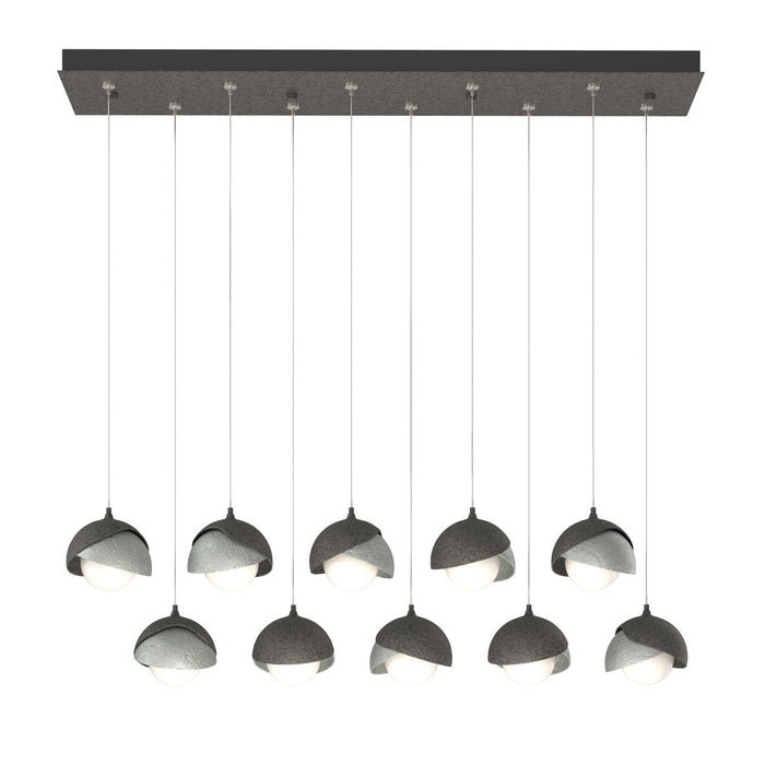 Brooklyn 10-Light Double Shade Pendant in Natural Iron with Vintage Platinum Accent - 131205-SKT-STND-20-82-GG0711 by Hubbardton Forge