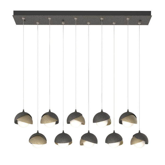 Brooklyn 10-Light Double Shade Pendant in Natural Iron with Soft Gold Accent - 131205-SKT-STND-20-84-GG0711 by Hubbardton Forge