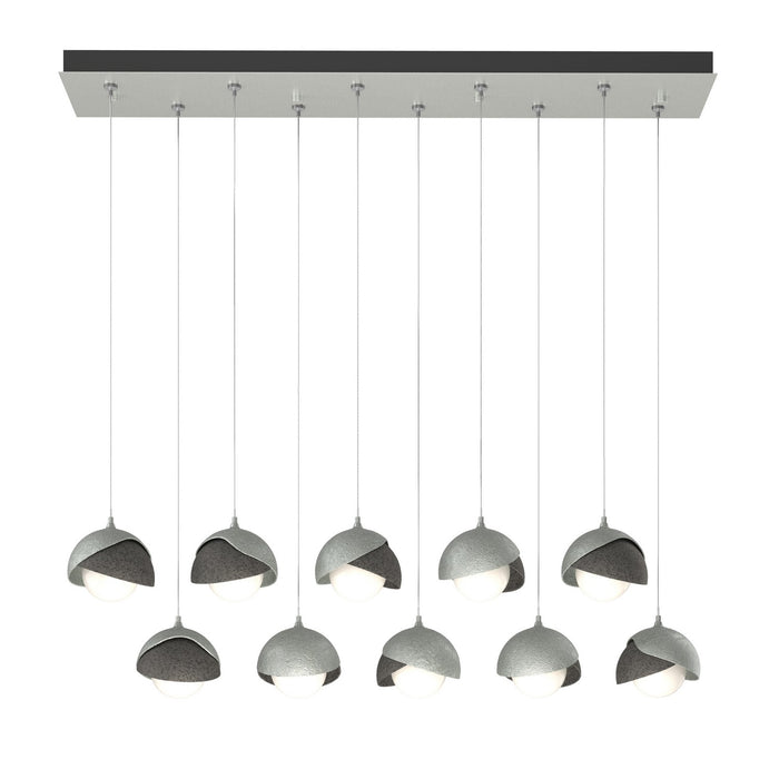 Brooklyn 10-Light Double Shade Pendant in Vintage Platinum with Natural Iron Accent - 131205-SKT-STND-82-20-GG0711 by Hubbardton Forge