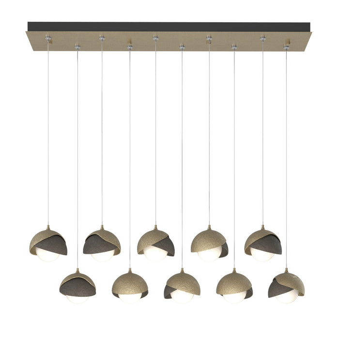 Brooklyn 10-Light Double Shade Pendant in Soft Gold with Dark Smoke Accent - 131205-SKT-STND-84-07-GG0711 by Hubbardton Forge