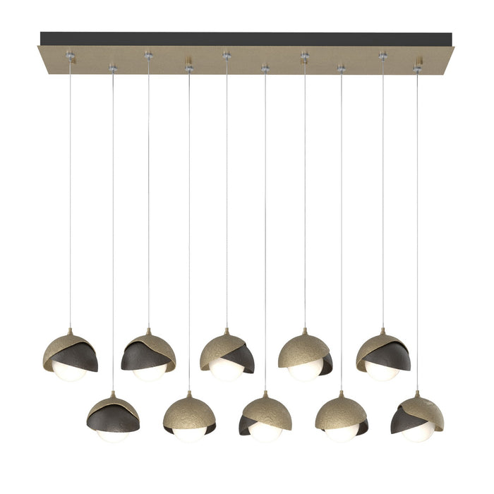 Brooklyn 10-Light Double Shade Pendant in Soft Gold with Oil Rubbed Bronze Accent - 131205-SKT-STND-84-14-GG0711 by Hubbardton Forge