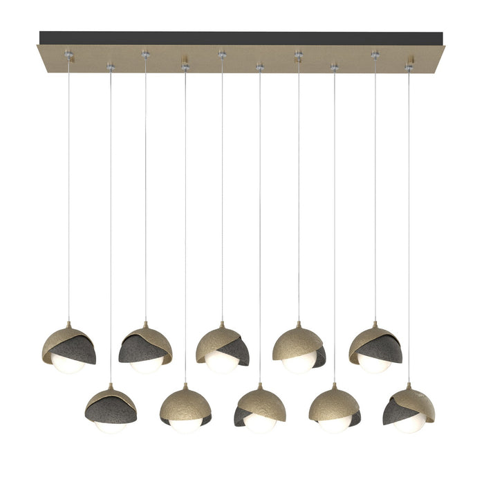 Brooklyn 10-Light Double Shade Pendant in Soft Gold with Natural Iron Accent - 131205-SKT-STND-84-20-GG0711 by Hubbardton Forge