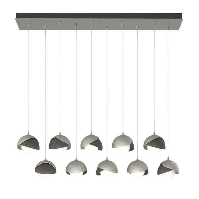 Brooklyn 10-Light Double Shade Pendant in Sterling with Natural Iron Accent - 131205-SKT-STND-85-20-GG0711 by Hubbardton Forge