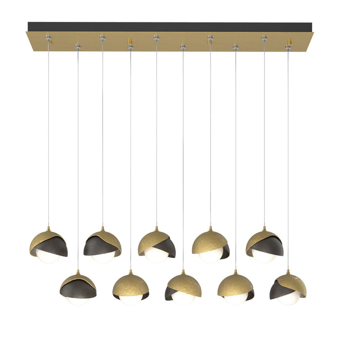 Brooklyn 10-Light Double Shade Pendant in Modern Brass with Oil Rubbed Bronze Accent - 131205-SKT-STND-86-14-GG0711 by Hubbardton Forge