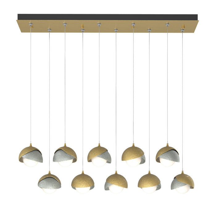 Brooklyn 10-Light Double Shade Pendant in Modern Brass with Vintage Platinum Accent - 131205-SKT-STND-86-82-GG0711 by Hubbardton Forge