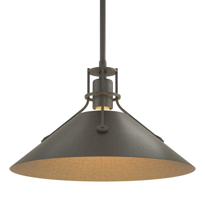 Henry Medium Steel Shade Pendant in Natural Iron with Oil Rubbed Bronze Accent - 134550-SKT-MULT-20-14 by Hubbardton Forge