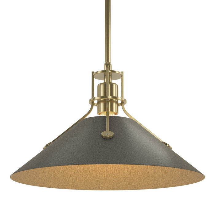 Henry Medium Steel Shade Pendant in Modern Brass with Natural Iron Accent - 134550-SKT-MULT-86-20 by Hubbardton Forge