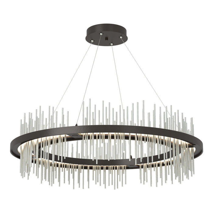 Gossamer Circular LED Pendant in Oil Rubbed Bronze with Vintage Platinum Accent - 139656-LED-STND-14-82 by Hubbardton Forge