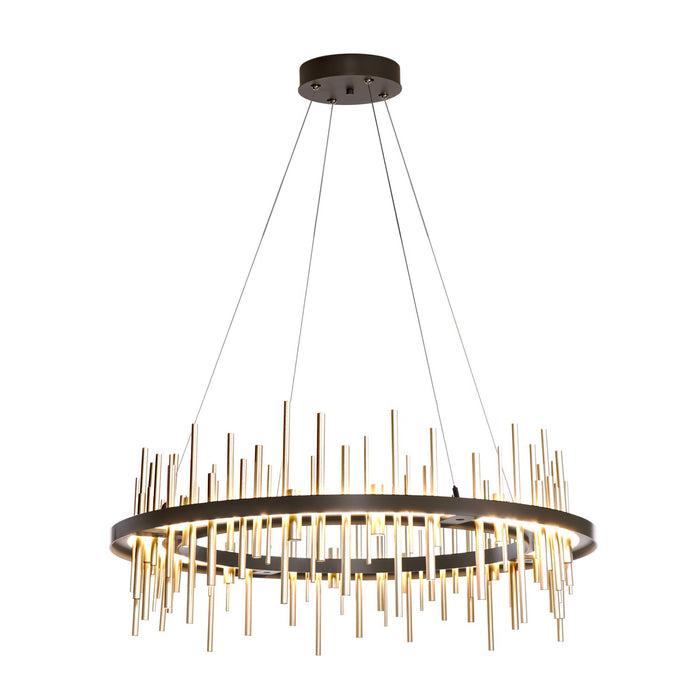 Cityscape Circular LED Pendant in Oil Rubbed Bronze with Modern Brass Accent - 139910-LED-STND-14-86 by Hubbardton Forge