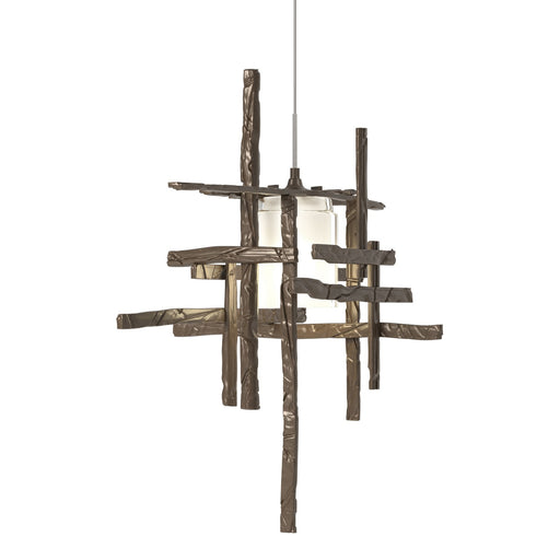 Tura Frosted Glass Low Voltage Mini Pendant in Bronze - 161185-SKT-STND-05-YC0305 by Hubbardton Forge