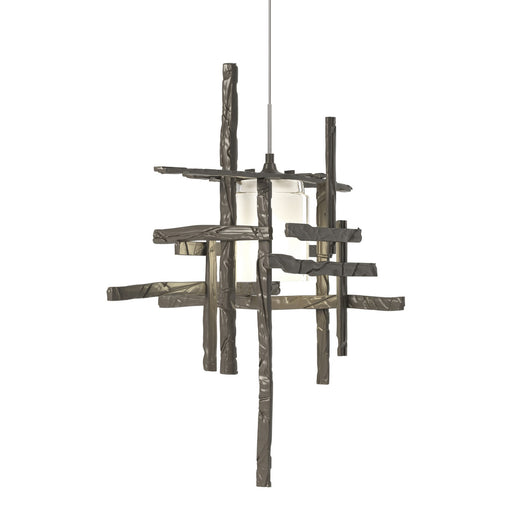 Tura Frosted Glass Low Voltage Mini Pendant in Dark Smoke - 161185-SKT-STND-07-YC0305 by Hubbardton Forge