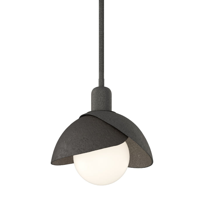 Brooklyn Double Shade Mini Pendant in Natural Iron with Oil Rubbed Bronze Accent - 181183-SKT-MULT-20-14 by Hubbardton Forge