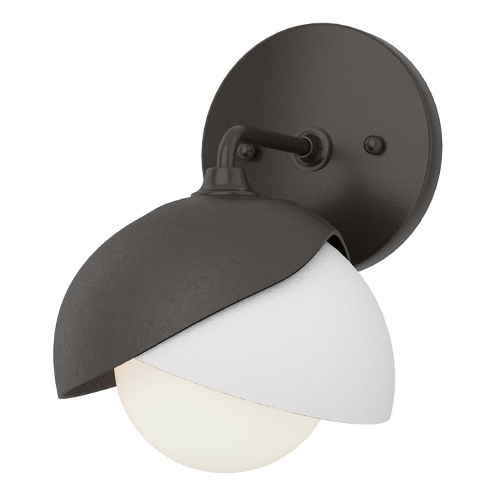 Brooklyn 1-Light Double Shade Bath Sconce in Oil Rubbed Bronze with White Accent - 201374-SKT-14-02-GG0711 by Hubbardton Forge