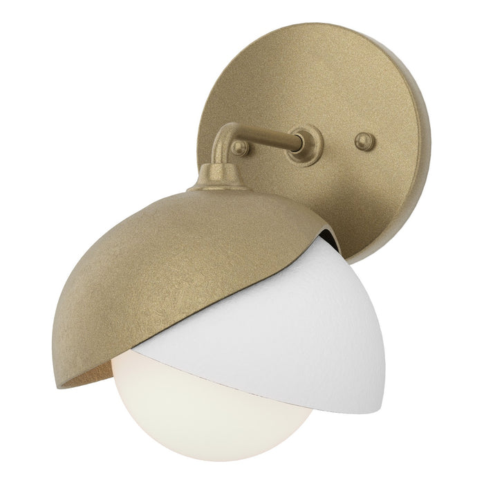 Brooklyn 1-Light Double Shade Bath Sconce in Soft Gold with White Accent - 201374-SKT-84-02-GG0711 by Hubbardton Forge