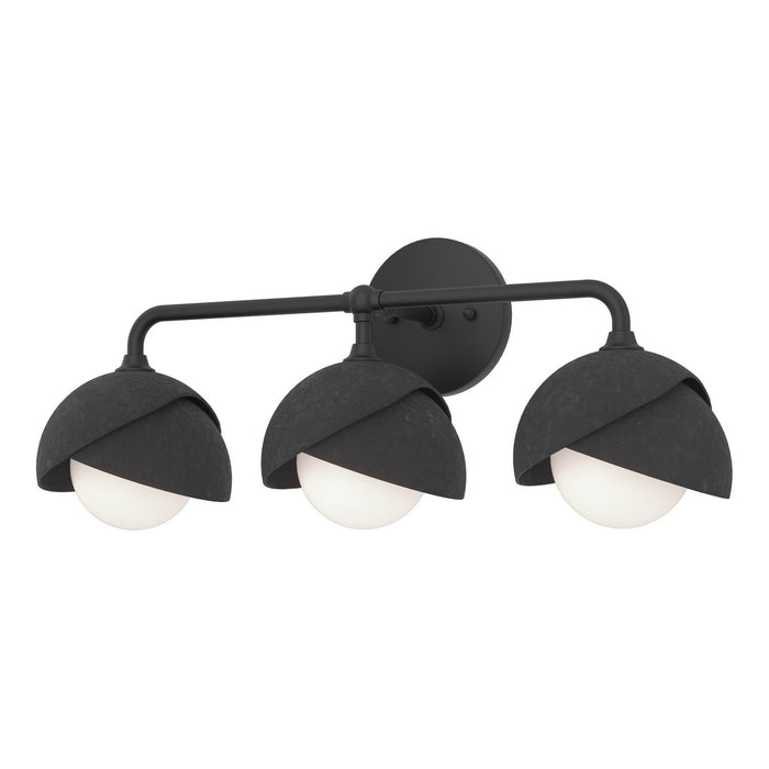 Brooklyn 3-Light Double Shade Bath Sconce in Black with Black Accent - 201375-SKT-10-10-GG0711 by Hubbardton Forge