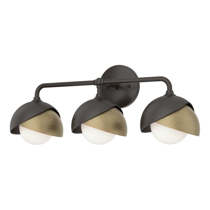 Brooklyn 3-Light Double Shade Bath Sconce in Oil Rubbed Bronze with Soft Gold Accent - 201375-SKT-14-84-GG0711 by Hubbardton Forge