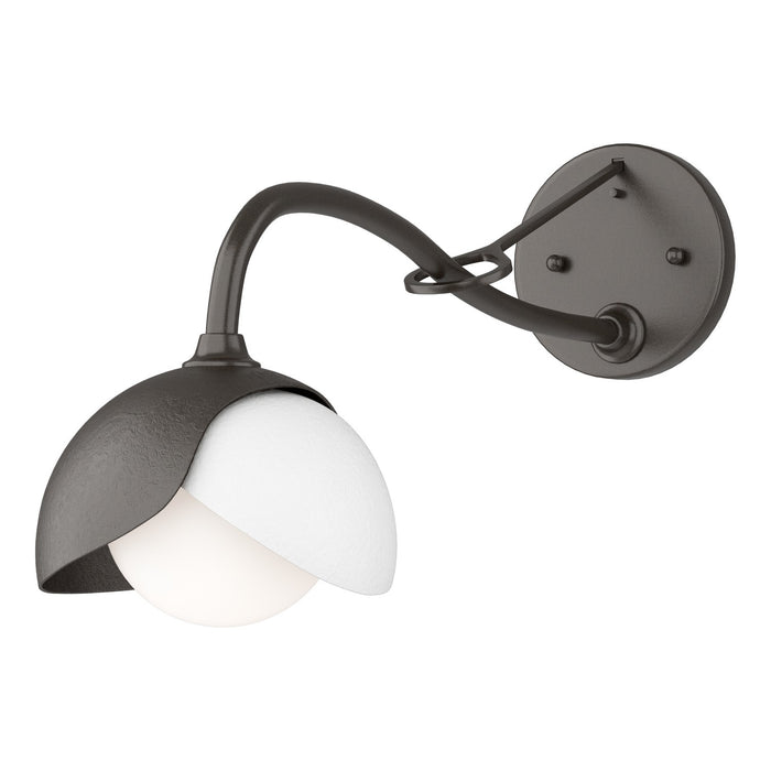 Brooklyn 1-Light Double Shade Long-Arm Sconce in Oil Rubbed Bronze with White Accent - 201377-SKT-14-02-GG0711 by Hubbardton Forge