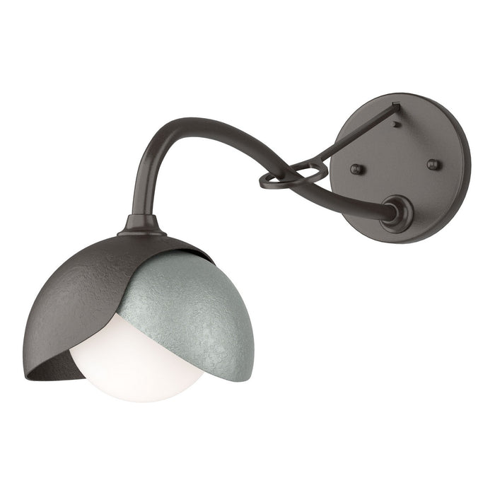 Brooklyn 1-Light Double Shade Long-Arm Sconce in Oil Rubbed Bronze with Vintage Platinum Accent - 201377-SKT-14-82-GG0711 by Hubbardton Forge