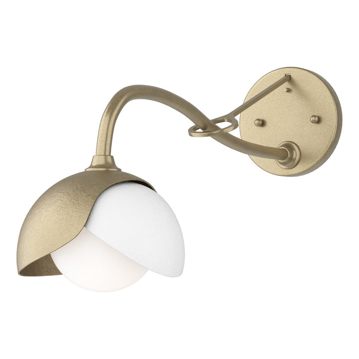 Brooklyn 1-Light Double Shade Long-Arm Sconce in Soft Gold with White Accent - 201377-SKT-84-02-GG0711 by Hubbardton Forge