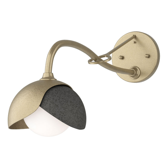 Brooklyn 1-Light Double Shade Long-Arm Sconce in Soft Gold with Natural Iron Accent - 201377-SKT-84-20-GG0711 by Hubbardton Forge