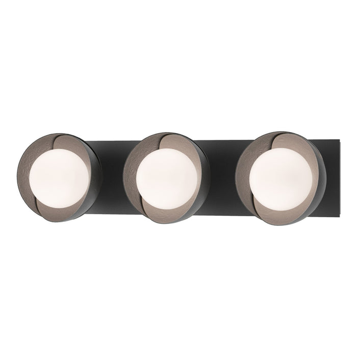 Brooklyn 3-Light Straight Double Shade Bath Sconce in Black with Black Accent - 201378-SKT-10-10-GG0711 by Hubbardton Forge