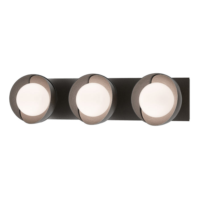 Brooklyn 3-Light Straight Double Shade Bath Sconce in Oil Rubbed Bronze with Black Accent - 201378-SKT-14-10-GG0711 by Hubbardton Forge