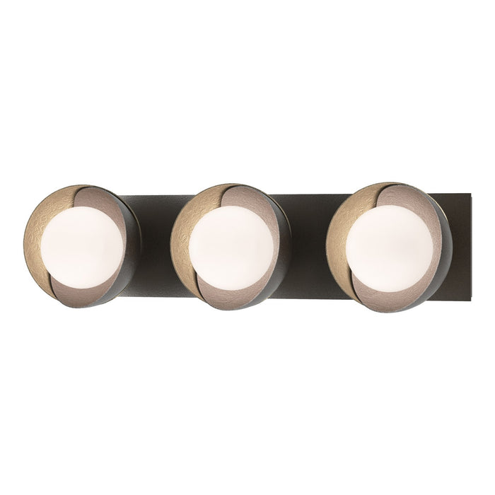 Brooklyn 3-Light Straight Double Shade Bath Sconce in Oil Rubbed Bronze with Soft Gold Accent - 201378-SKT-14-84-GG0711 by Hubbardton Forge