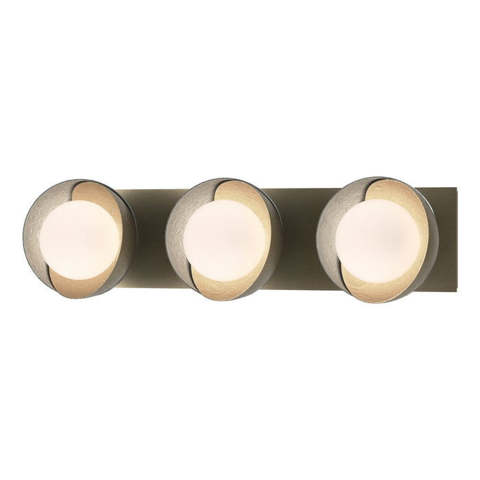 Brooklyn 3-Light Straight Double Shade Bath Sconce in Soft Gold with Vintage Platinum Accent - 201378-SKT-84-82-GG0711 by Hubbardton Forge