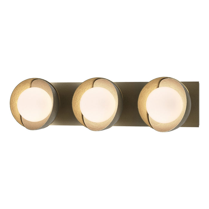 Brooklyn 3-Light Straight Double Shade Bath Sconce in Soft Gold with Modern Brass Accent - 201378-SKT-84-86-GG0711 by Hubbardton Forge