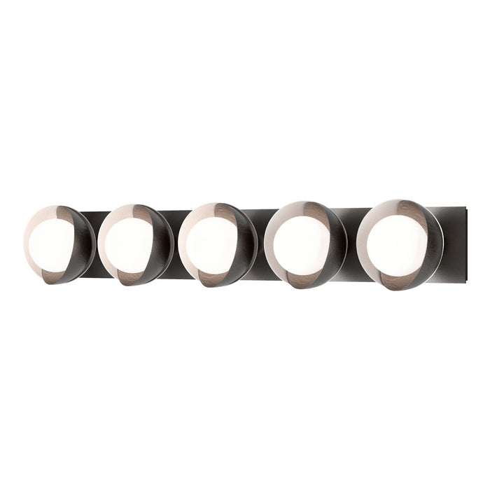 Brooklyn 5-Light Straight Double Shade Bath Sconce in Oil Rubbed Bronze with White Accent - 201379-SKT-14-02-GG0711 by Hubbardton Forge