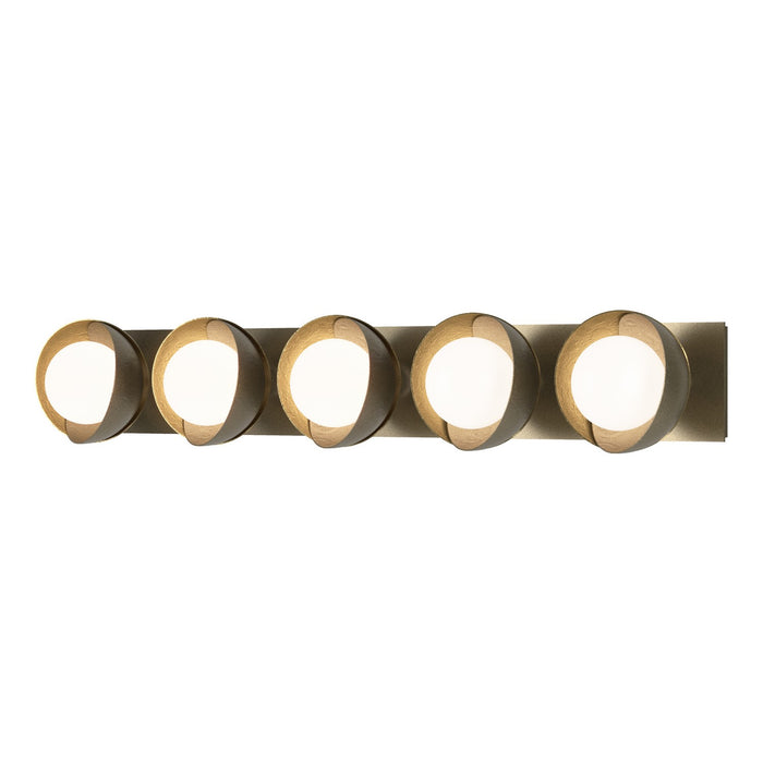 Brooklyn 5-Light Straight Double Shade Bath Sconce in Soft Gold with Modern Brass Accent - 201379-SKT-84-86-GG0711 by Hubbardton Forge