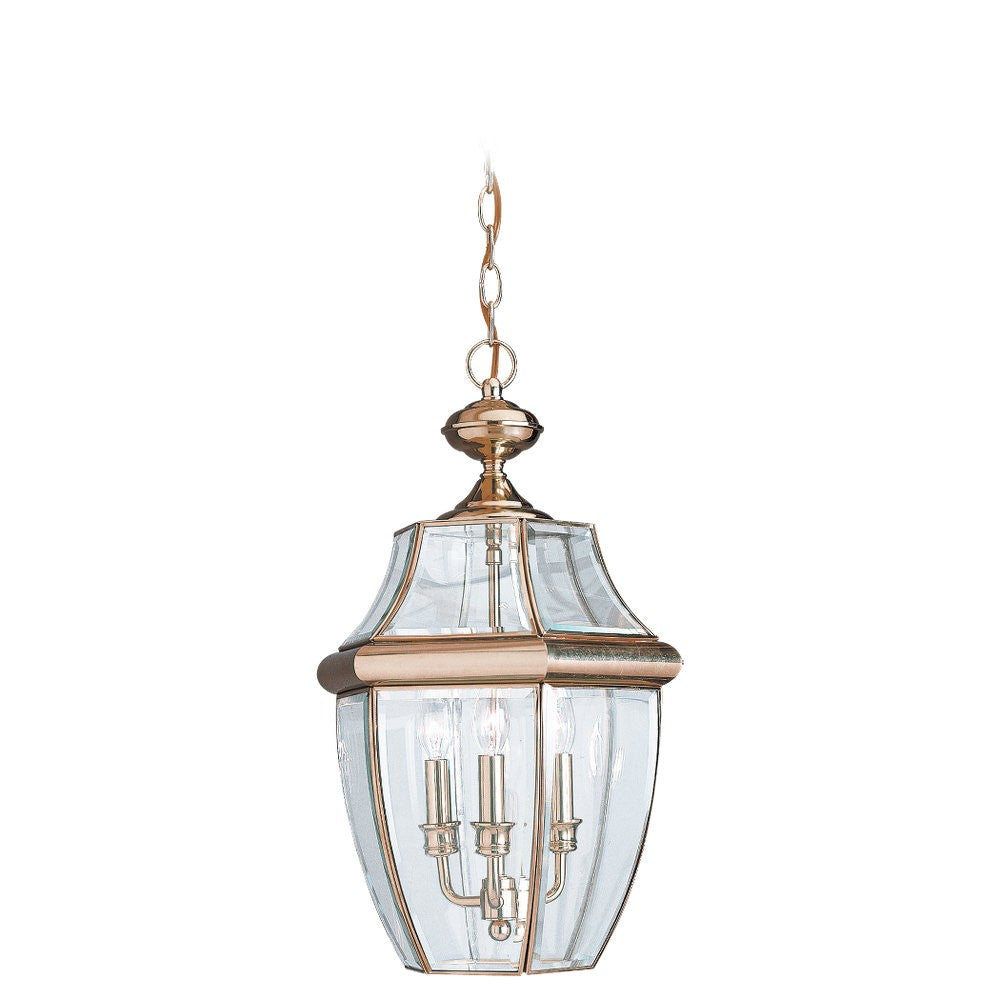 Lancaster Three Light Outdoor Pendant in Polished Brass